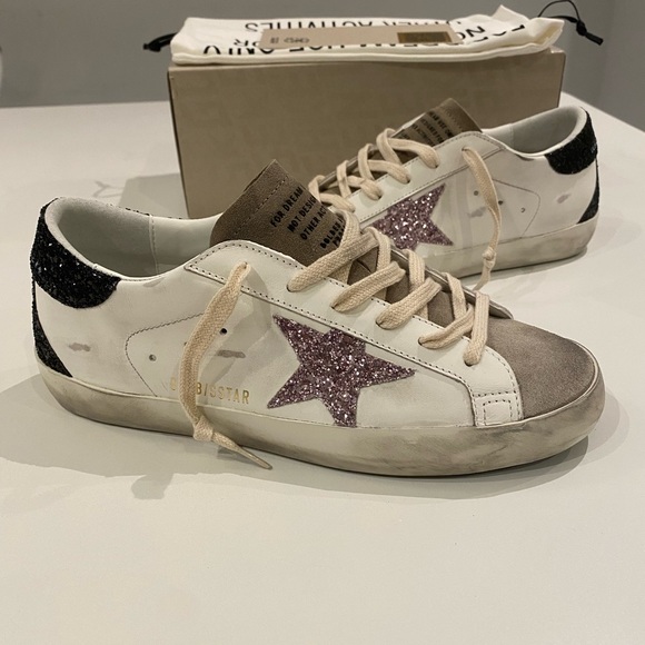 Golden Goose Superstar Sneaker White Leather/Taupe/Black/Mauve Glitter sz 37 NIB - Picture 7 of 14
